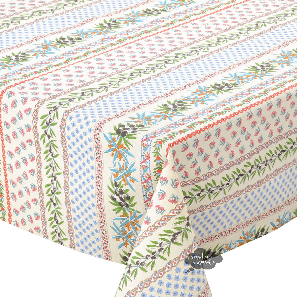 French Provencal tablecloth - Acrylic coated cotton, Spill-proof - 58" square - Fayence blue & cream | Le Cluny Tablecloth La Vie Bien French Provencal tablecloth - Acrylic coated cotton, Spill-proof - 58" square - Fayence blue & cream | Le Cluny