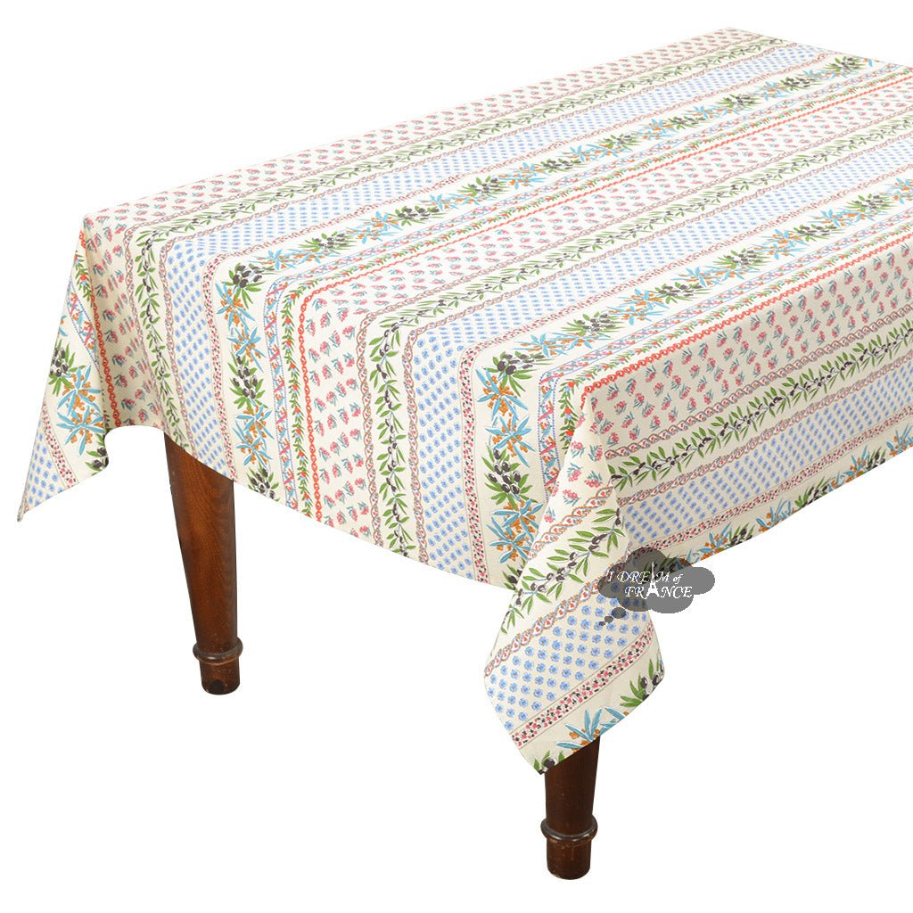 French Provencal tablecloth - Acrylic coated cotton, Spill-proof - 58" square - Fayence blue & cream | Le Cluny Tablecloth La Vie Bien French Provencal tablecloth - Acrylic coated cotton, Spill-proof - 58" square - Fayence blue & cream | Le Cluny
