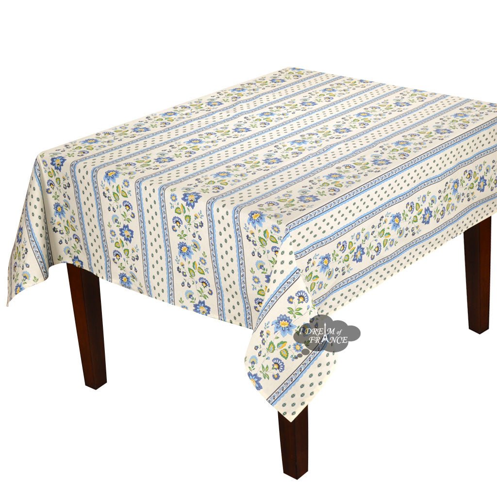 French Provencal tablecloth - Acrylic coated cotton, Spill-proof - 58" square - Fayence blue & cream | Le Cluny Tablecloth La Vie Bien French Provencal tablecloth - Acrylic coated cotton, Spill-proof - 58" square - Fayence blue & cream | Le Cluny