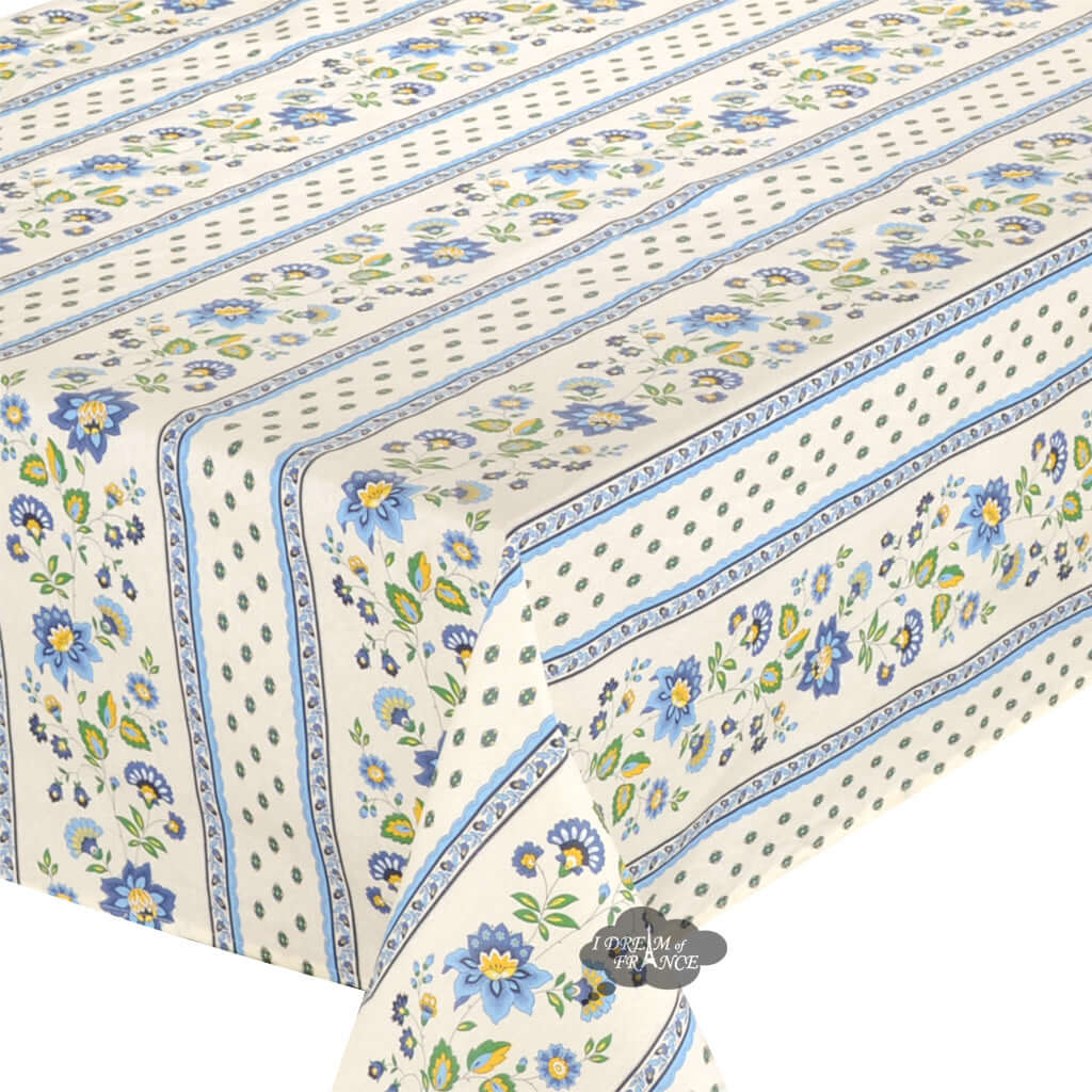 French Provencal tablecloth - Acrylic coated cotton, Spill-proof - 58" square - Fayence blue & cream | Le Cluny Tablecloth La Vie Bien French Provencal tablecloth - Acrylic coated cotton, Spill-proof - 58" square - Fayence blue & cream | Le Cluny