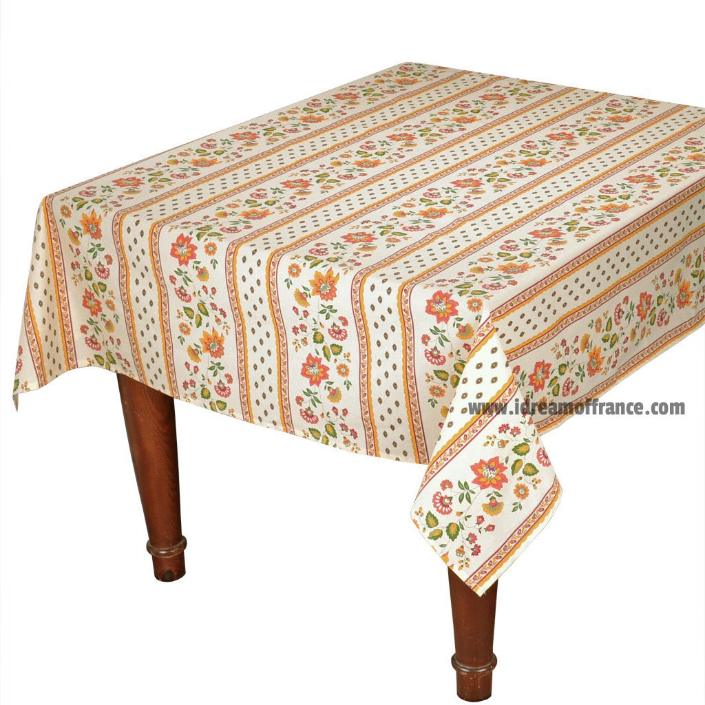 French Provencal tablecloth - Acrylic coated cotton, Spill - proof - 58" square - Fayence red & yellow | Le Cluny Tablecloth La Vie Bien French Provencal tablecloth - Acrylic coated cotton, Spill - proof - 58" square - Fayence red & yellow | Le Cluny