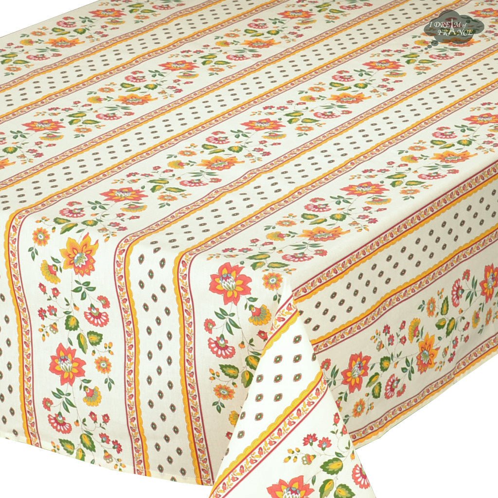 French Provencal tablecloth - Acrylic coated cotton, Spill - proof - 58" square - Fayence red & yellow | Le Cluny Tablecloth La Vie Bien French Provencal tablecloth - Acrylic coated cotton, Spill - proof - 58" square - Fayence red & yellow | Le Cluny