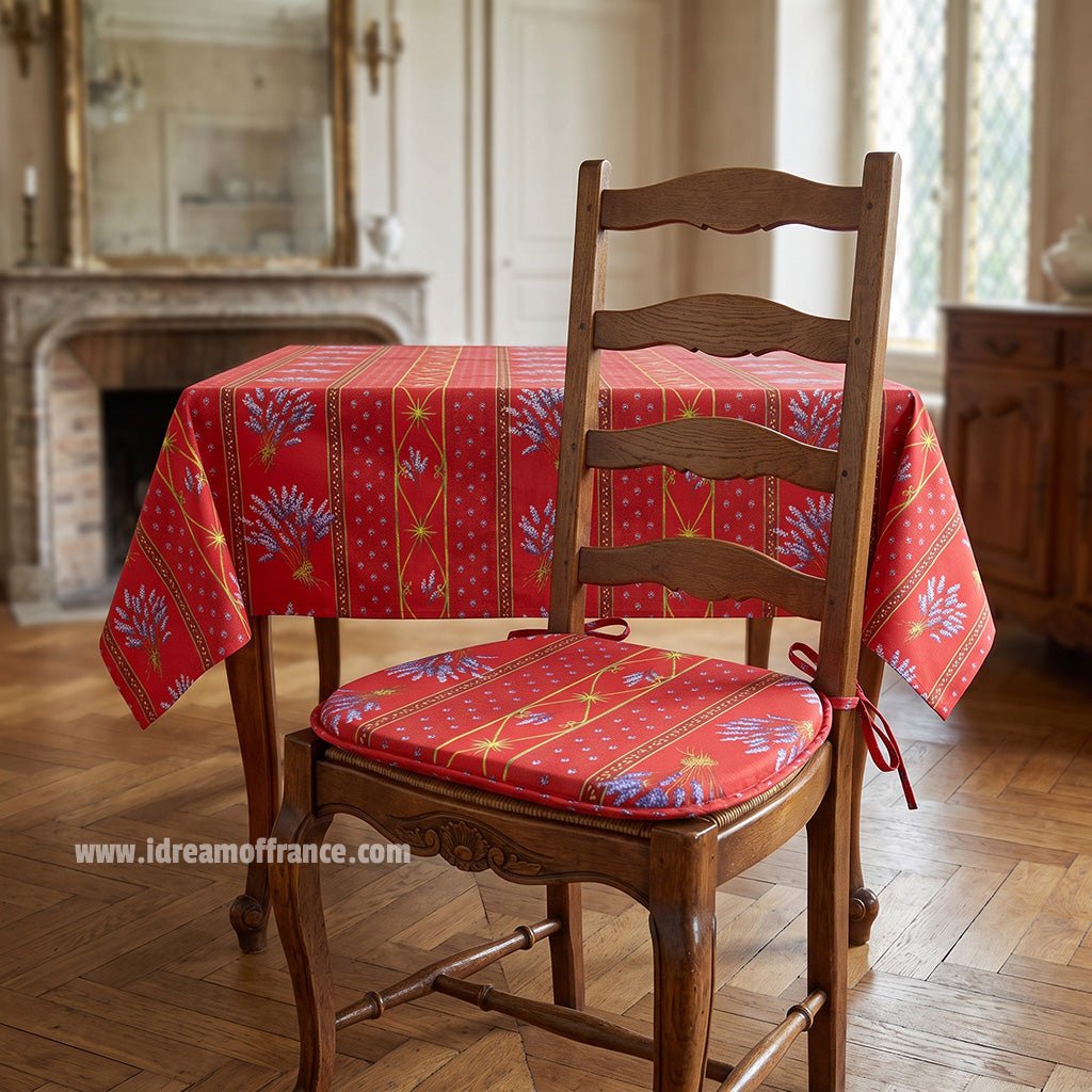 French Provencal tablecloth - Acrylic coated cotton, Spill-proof - 58" square - Lavender red | Le Cluny Tablecloth La Vie Bien French Provencal tablecloth - Acrylic coated cotton, Spill-proof - 58" square - Lavender red | Le Cluny