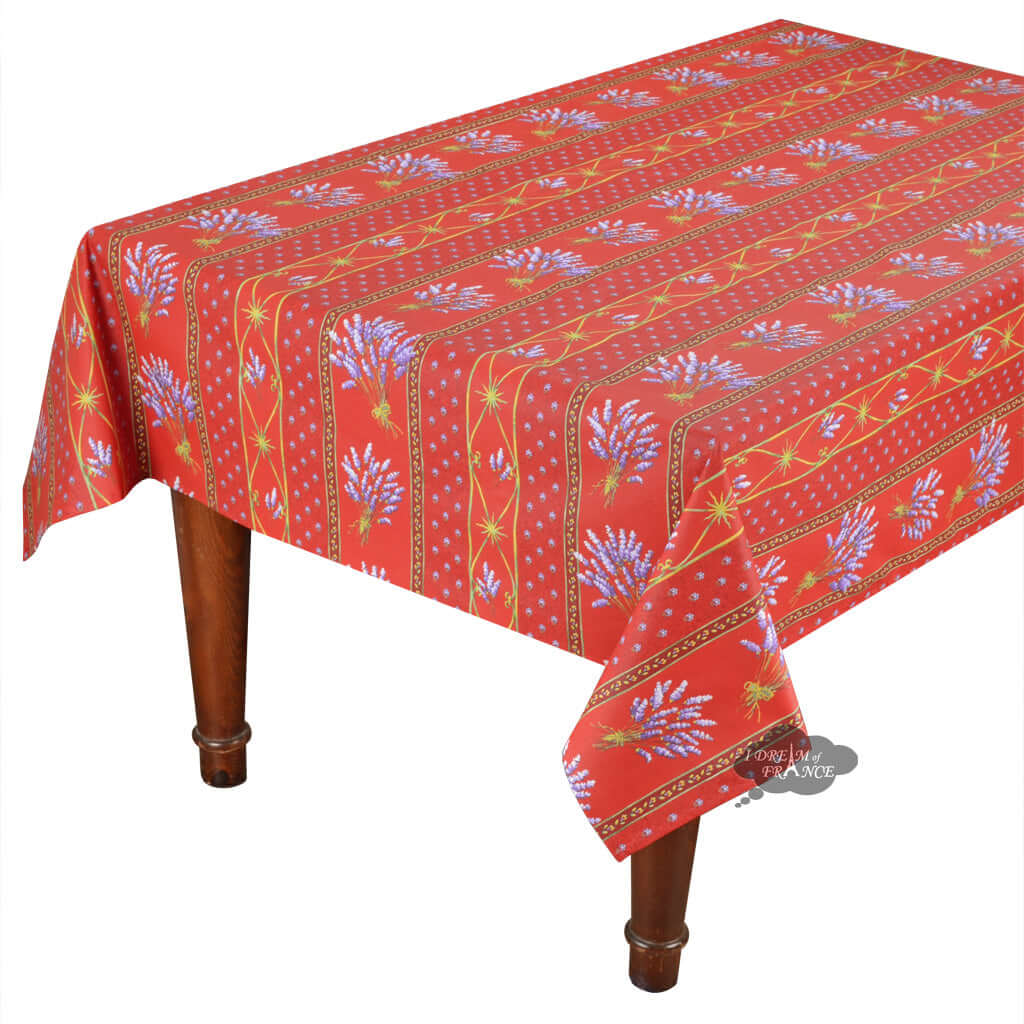 French Provencal tablecloth - Acrylic coated cotton, Spill - proof - 58" square - Lavender red | Le Cluny Tablecloth La Vie Bien French Provencal tablecloth - Acrylic coated cotton, Spill - proof - 58" square - Lavender red | Le Cluny