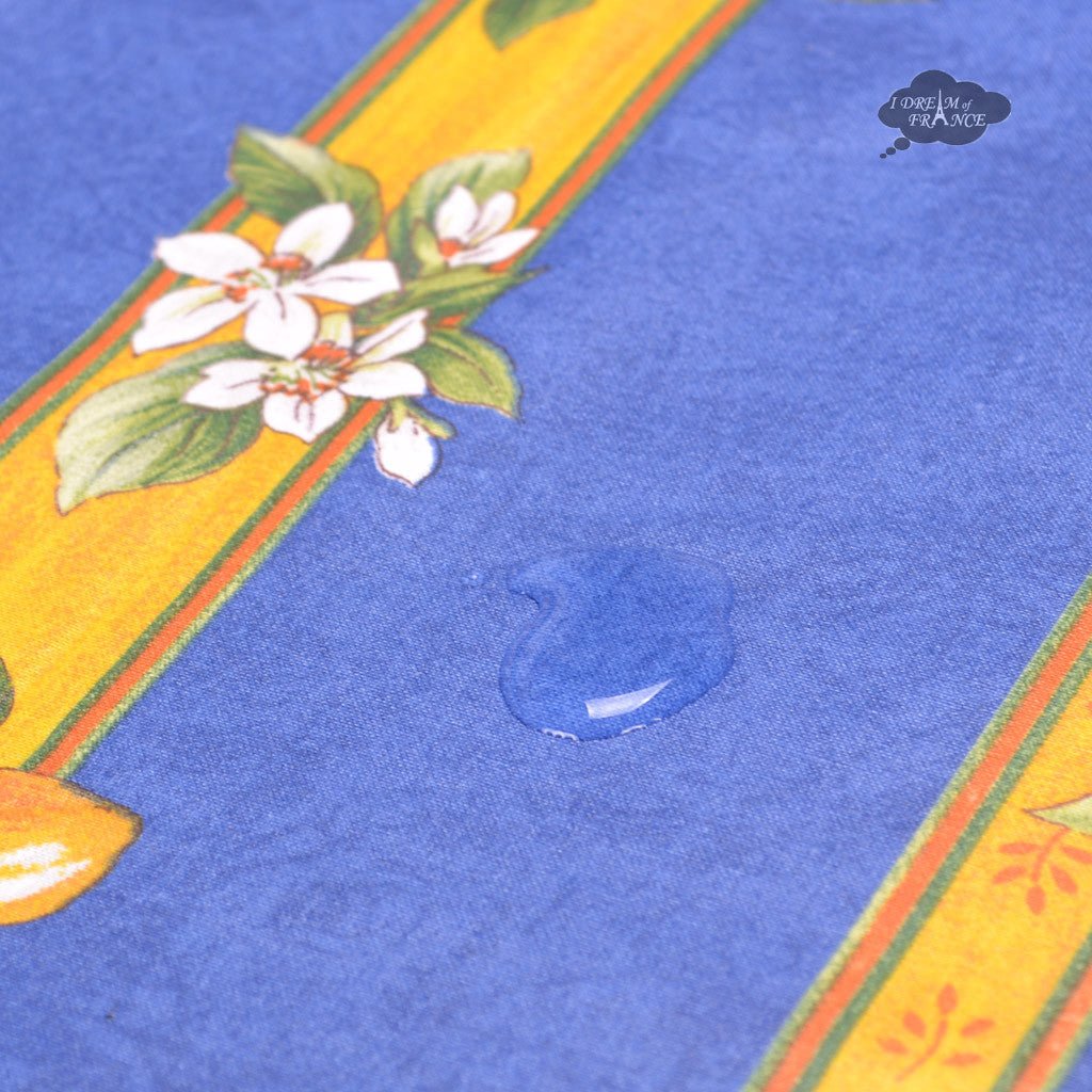 French Provencal tablecloth - Acrylic coated cotton, Spill - proof - 58" square - Lemons blue | Tissus Toselli Tablecloth La Vie Bien French Provencal tablecloth - Acrylic coated cotton, Spill - proof - 58" square - Lemons blue | Tissus Toselli