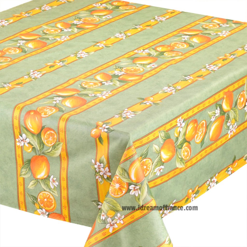 French Provencal tablecloth - Acrylic coated cotton, Spill - proof - 58" square - Lemons green | Tissus Toselli Tablecloth La Vie Bien French Provencal tablecloth - Acrylic coated cotton, Spill - proof - 58" square - Lemons green | Tissus Toselli