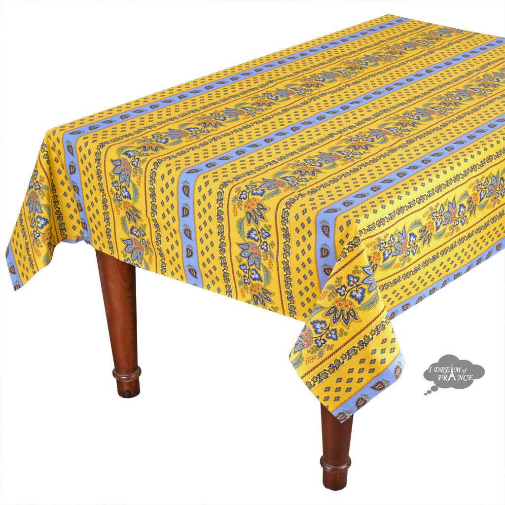 French Provencal tablecloth - Acrylic coated cotton, Spill - proof - 58" square - Lisa yellow | Le Cluny Tablecloth La Vie Bien French Provencal tablecloth - Acrylic coated cotton, Spill - proof - 58" square - Lisa yellow | Le Cluny