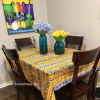 French Provencal tablecloth - Acrylic coated cotton, Spill - proof - 58" square - Lisa yellow | Le Cluny Tablecloth La Vie Bien French Provencal tablecloth - Acrylic coated cotton, Spill - proof - 58" square - Lisa yellow | Le Cluny