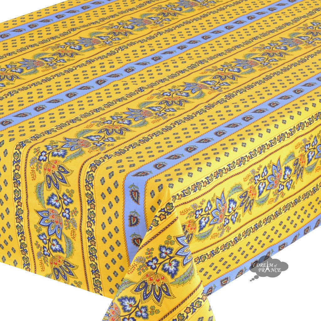 French Provencal tablecloth - Acrylic coated cotton, Spill - proof - 58" square - Lisa yellow | Le Cluny Tablecloth La Vie Bien French Provencal tablecloth - Acrylic coated cotton, Spill - proof - 58" square - Lisa yellow | Le Cluny