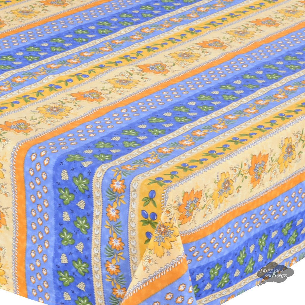 French Provencal tablecloth - Acrylic coated cotton, Spill - proof - 58" Square - Monaco blue & yellow | Le Cluny Tablecloth La Vie Bien French Provencal tablecloth - Acrylic coated cotton, Spill - proof - 58" Square - Monaco blue & yellow | Le Cluny