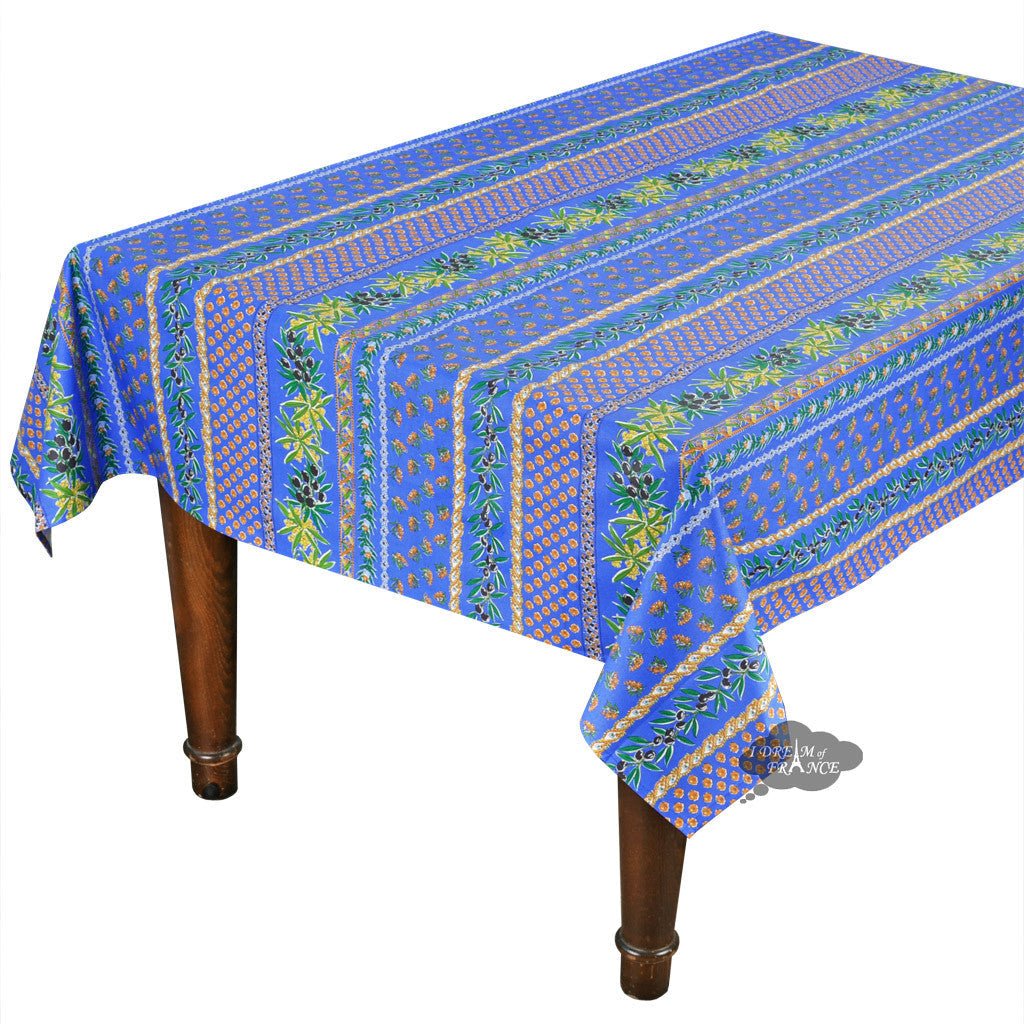 French Provencal tablecloth - Acrylic coated cotton, Spill - proof - 58" square - Olives blue | Le Cluny Tablecloth La Vie Bien French Provencal tablecloth - Acrylic coated cotton, Spill - proof - 58" square - Olives blue | Le Cluny