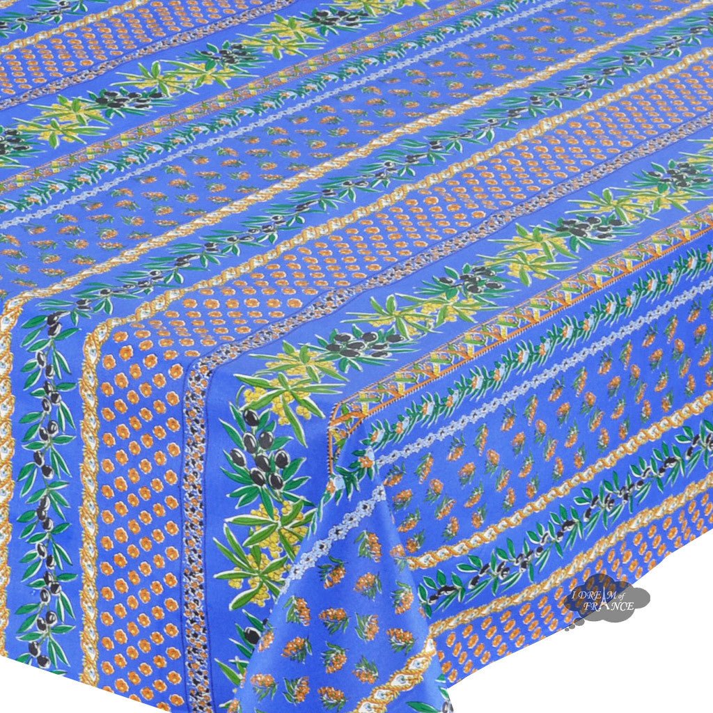 French Provencal tablecloth - Acrylic coated cotton, Spill - proof - 58" square - Olives blue | Le Cluny Tablecloth La Vie Bien French Provencal tablecloth - Acrylic coated cotton, Spill - proof - 58" square - Olives blue | Le Cluny