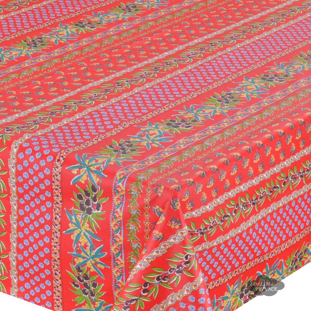 French Provencal tablecloth - Acrylic coated cotton, Spill - proof - 58" Square - Olives red | Le Cluny Tablecloth La Vie Bien French Provencal tablecloth - Acrylic coated cotton, Spill - proof - 58" Square - Olives red | Le Cluny