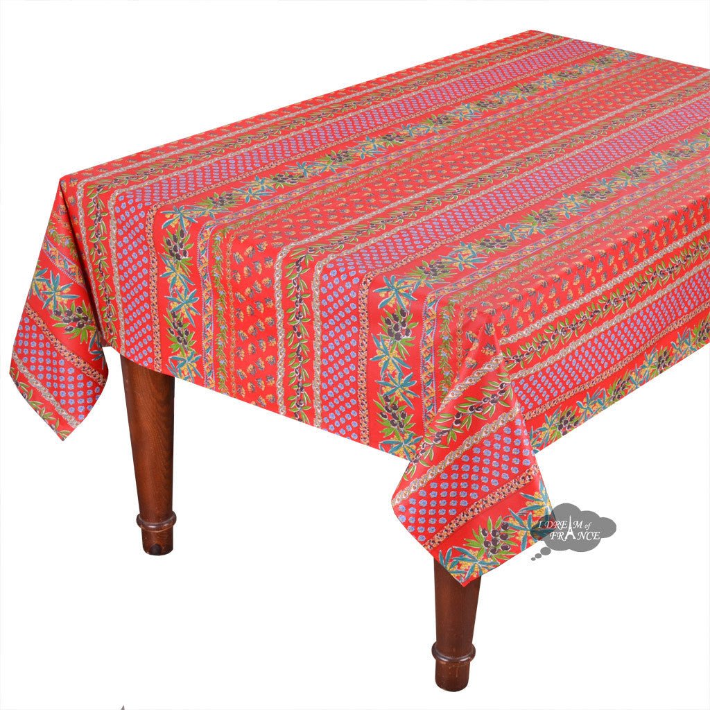 French Provencal tablecloth - Acrylic coated cotton, Spill - proof - 58" Square - Olives red | Le Cluny Tablecloth La Vie Bien French Provencal tablecloth - Acrylic coated cotton, Spill - proof - 58" Square - Olives red | Le Cluny