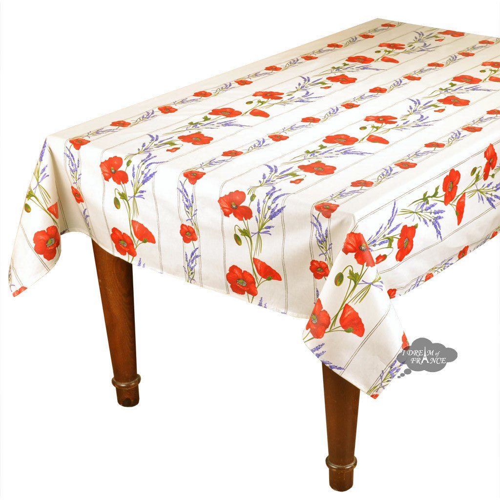French Provencal tablecloth - Acrylic coated cotton, Spill - proof - 58" square - Poppies ivory | Tissus Toselli Tablecloth La Vie Bien French Provencal tablecloth - Acrylic coated cotton, Spill - proof - 58" square - Poppies ivory | Tissus Toselli