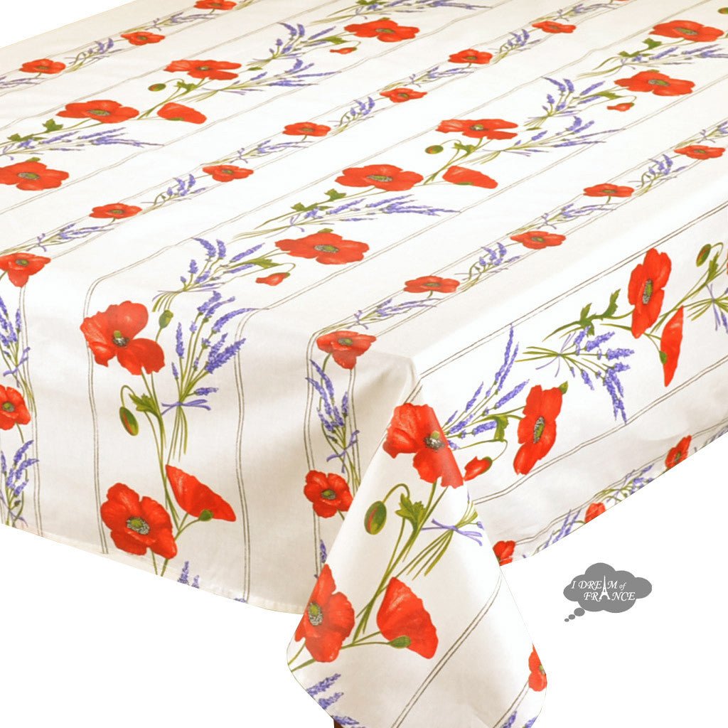 French Provencal tablecloth - Acrylic coated cotton, Spill - proof - 58" square - Poppies ivory | Tissus Toselli Tablecloth La Vie Bien French Provencal tablecloth - Acrylic coated cotton, Spill - proof - 58" square - Poppies ivory | Tissus Toselli