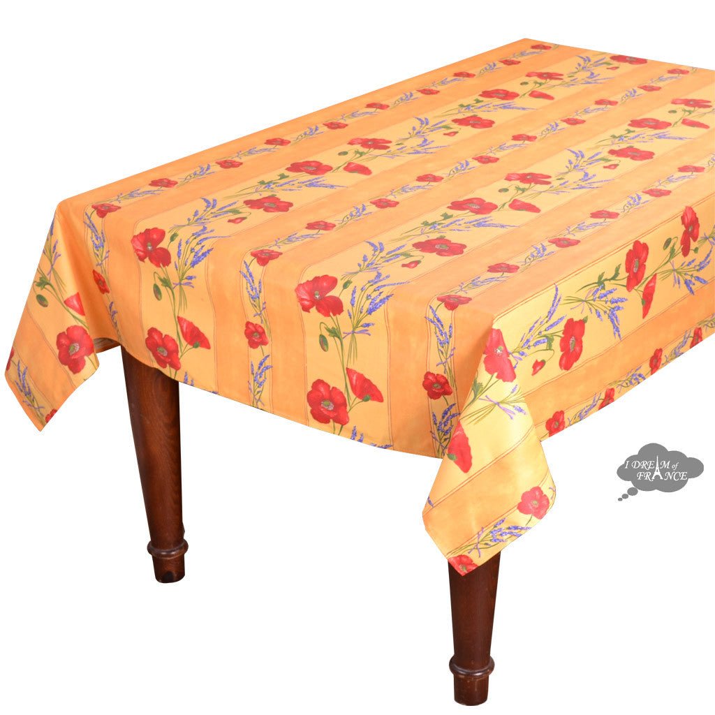 French Provencal tablecloth - Acrylic coated cotton, Spill - proof - 58" square - Poppies yellow | Tissus Toselli Tablecloth La Vie Bien French Provencal tablecloth - Acrylic coated cotton, Spill - proof - 58" square - Poppies yellow | Tissus Toselli