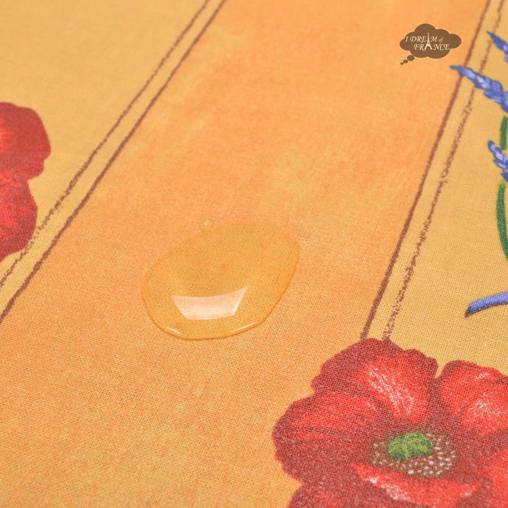 French Provencal tablecloth - Acrylic coated cotton, Spill - proof - 58" square - Poppies yellow | Tissus Toselli Tablecloth La Vie Bien French Provencal tablecloth - Acrylic coated cotton, Spill - proof - 58" square - Poppies yellow | Tissus Toselli