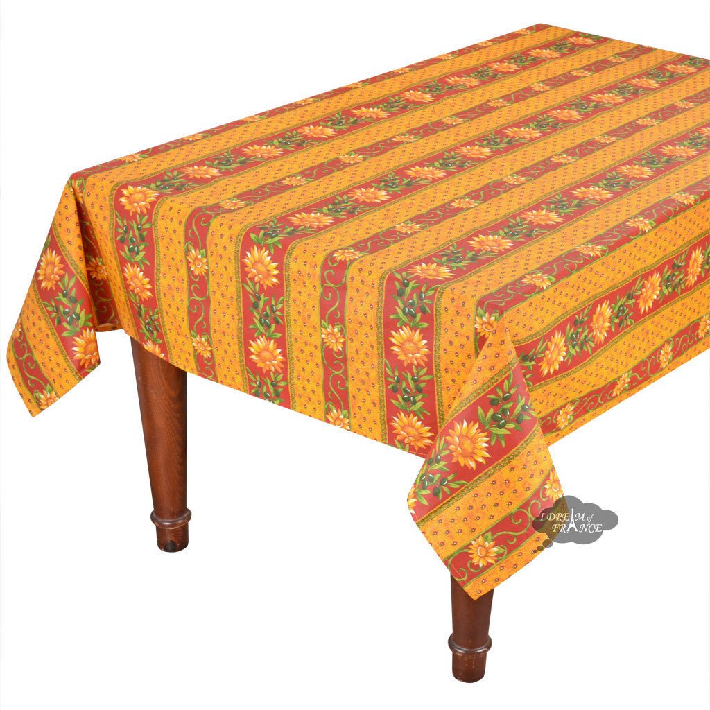 French Provencal tablecloth - Acrylic coated cotton, Spill - proof - 58" square - Sunflower red & yellow | Le Cluny Tablecloth La Vie Bien French Provencal tablecloth - Acrylic coated cotton, Spill - proof - 58" square - Sunflower red & yellow | Le Cluny