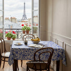 French Provencal tablecloth - Acrylic coated cotton, Spill-proof - 58" square - Versailles blue | Le Cluny Tablecloth La Vie Bien French Provencal tablecloth - Acrylic coated cotton, Spill-proof - 58" square - Versailles blue | Le Cluny