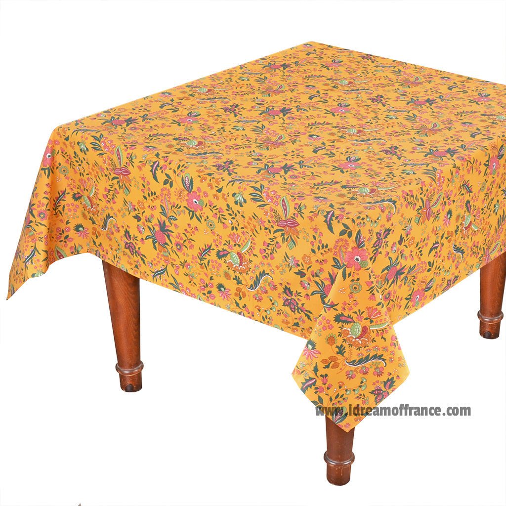 French Provencal tablecloth - Acrylic coated cotton, Spill-proof - 58" square - Versailles yellow | Le Cluny Tablecloth La Vie Bien French Provencal tablecloth - Acrylic coated cotton, Spill-proof - 58" square - Versailles yellow | Le Cluny