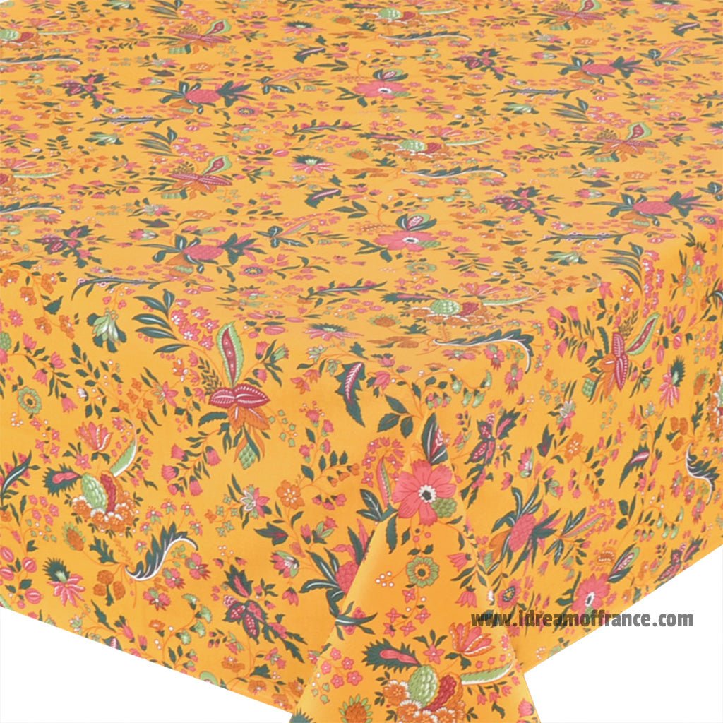 French Provencal tablecloth - Acrylic coated cotton, Spill-proof - 58" square - Versailles yellow | Le Cluny Tablecloth La Vie Bien French Provencal tablecloth - Acrylic coated cotton, Spill-proof - 58" square - Versailles yellow | Le Cluny