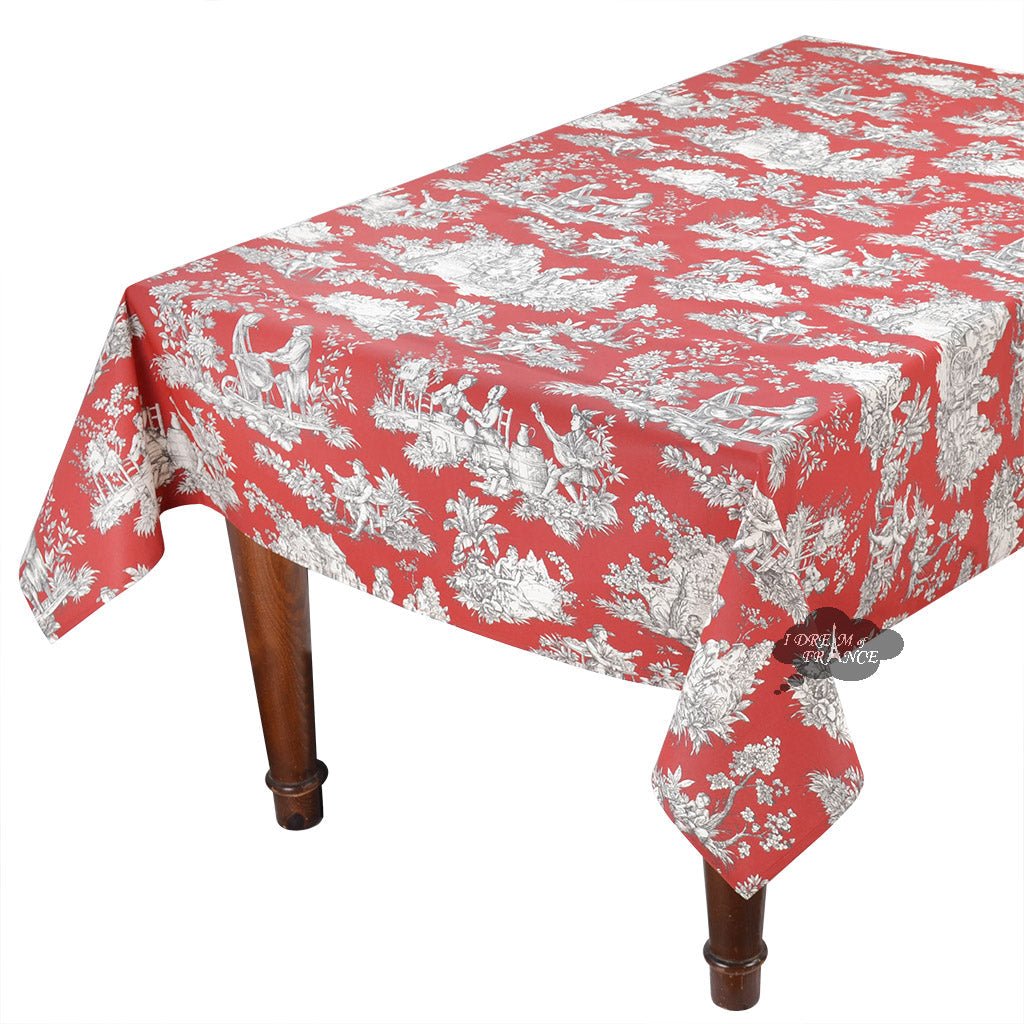 French Provencal tablecloth - Acrylic coated cotton, Spill - proof - 58" square - Villandry red | Le Cluny Tablecloth La Vie Bien French Provencal tablecloth - Acrylic coated cotton, Spill - proof - 58" square - Villandry red | Le Cluny