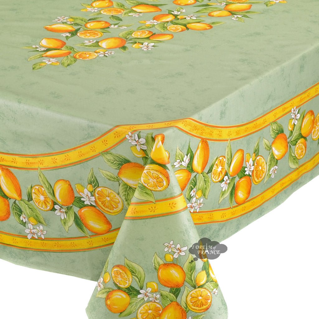 French Provencal tablecloth - Acrylic coated cotton, Spill - proof - 60x96" Rectangular - Lemons green | Tissus Toselli Tablecloth La Vie Bien French Provencal tablecloth - Acrylic coated cotton, Spill - proof - 60x96" Rectangular - Lemons green | Tissus Toselli