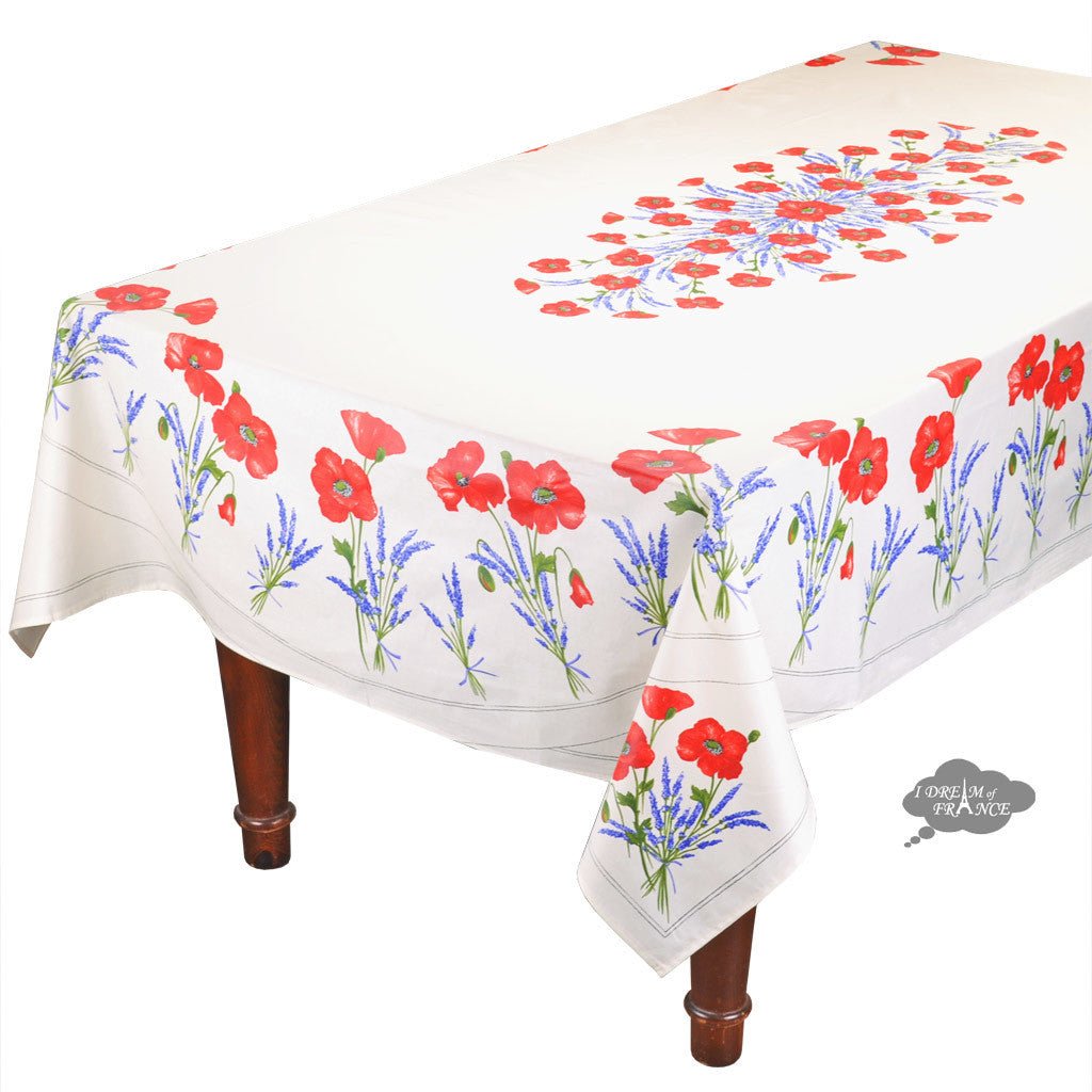 French Provencal tablecloth - Acrylic coated cotton, Spill-proof - 60x96" Rectangular - Poppies ivory | Tissus Toselli Tablecloth La Vie Bien French Provencal tablecloth - Acrylic coated cotton, Spill-proof - 60x96" Rectangular - Poppies ivory | Tissus Toselli