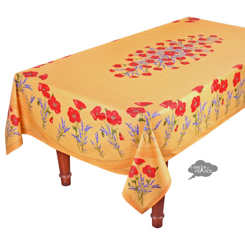 French Provencal tablecloth - Acrylic coated cotton, Spill - proof - 60x96" Rectangular - Poppies yellow | Tissus Toselli Tablecloth La Vie Bien French Provencal tablecloth - Acrylic coated cotton, Spill - proof - 60x96" Rectangular - Poppies yellow | Tissus Toselli