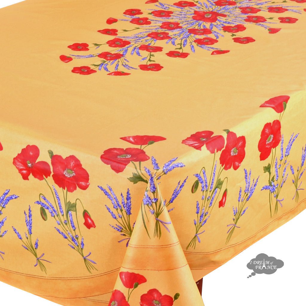French Provencal tablecloth - Acrylic coated cotton, Spill - proof - 60x96" Rectangular - Poppies yellow | Tissus Toselli Tablecloth La Vie Bien French Provencal tablecloth - Acrylic coated cotton, Spill - proof - 60x96" Rectangular - Poppies yellow | Tissus Toselli