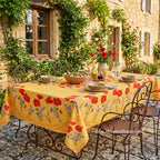 French Provencal tablecloth - Acrylic coated cotton, Spill - proof - 60x96" Rectangular - Poppies yellow | Tissus Toselli Tablecloth La Vie Bien French Provencal tablecloth - Acrylic coated cotton, Spill - proof - 60x96" Rectangular - Poppies yellow | Tissus Toselli