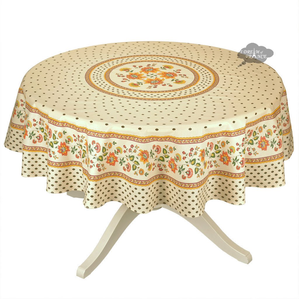 French Provencal tablecloth - Acrylic coated cotton, Spill - proof - 68" Round - Fayence red & cream | Le Cluny Tablecloth La Vie Bien French Provencal tablecloth - Acrylic coated cotton, Spill - proof - 68" Round - Fayence red & cream | Le Cluny