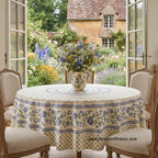French Provencal tablecloth - Acrylic coated cotton, Spill-proof - 70" Round - Fayence blue & cream | Le Cluny Tablecloth La Vie Bien French Provencal tablecloth - Acrylic coated cotton, Spill-proof - 70" Round - Fayence blue & cream | Le Cluny