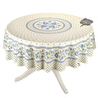 French Provencal tablecloth - Acrylic coated cotton, Spill - proof - 70" Round - Fayence blue & cream | Le Cluny Tablecloth La Vie Bien French Provencal tablecloth - Acrylic coated cotton, Spill - proof - 70" Round - Fayence blue & cream | Le Cluny