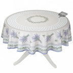 French Provencal tablecloth - Acrylic coated cotton, Spill - proof - 70" round - Lauris natural | Tissus Toselli Tablecloth La Vie Bien French Provencal tablecloth - Acrylic coated cotton, Spill - proof - 70" round - Lauris natural | Tissus Toselli