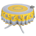 French Provencal tablecloth - Acrylic coated cotton, Spill - proof - 70" round - Lauris yellow | Tissus Toselli Tablecloth La Vie Bien French Provencal tablecloth - Acrylic coated cotton, Spill - proof - 70" round - Lauris yellow | Tissus Toselli