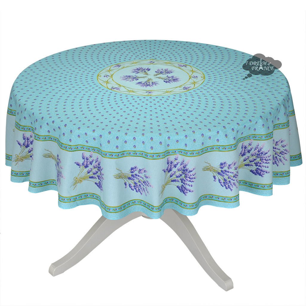 French Provencal tablecloth - Acrylic coated cotton, Spill - proof - 70" Round - Lavender blue | Le Cluny Tablecloth La Vie Bien French Provencal tablecloth - Acrylic coated cotton, Spill - proof - 70" Round - Lavender blue | Le Cluny