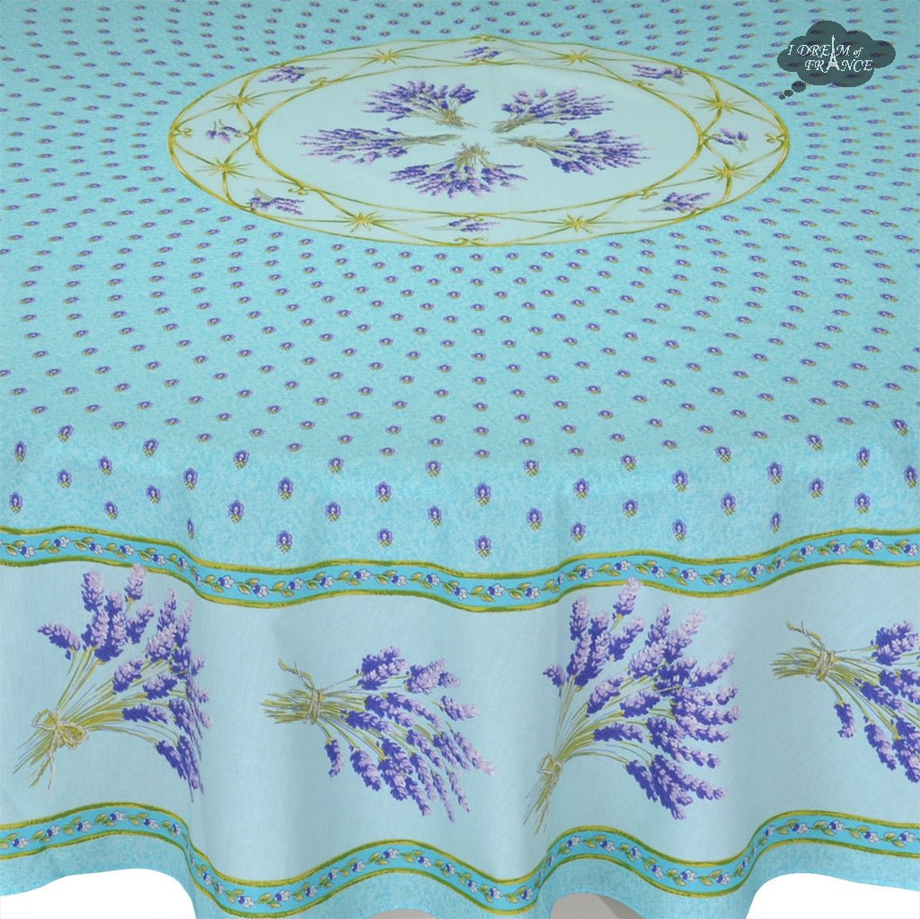 French Provencal tablecloth - Acrylic coated cotton, Spill - proof - 70" Round - Lavender blue | Le Cluny Tablecloth La Vie Bien French Provencal tablecloth - Acrylic coated cotton, Spill - proof - 70" Round - Lavender blue | Le Cluny