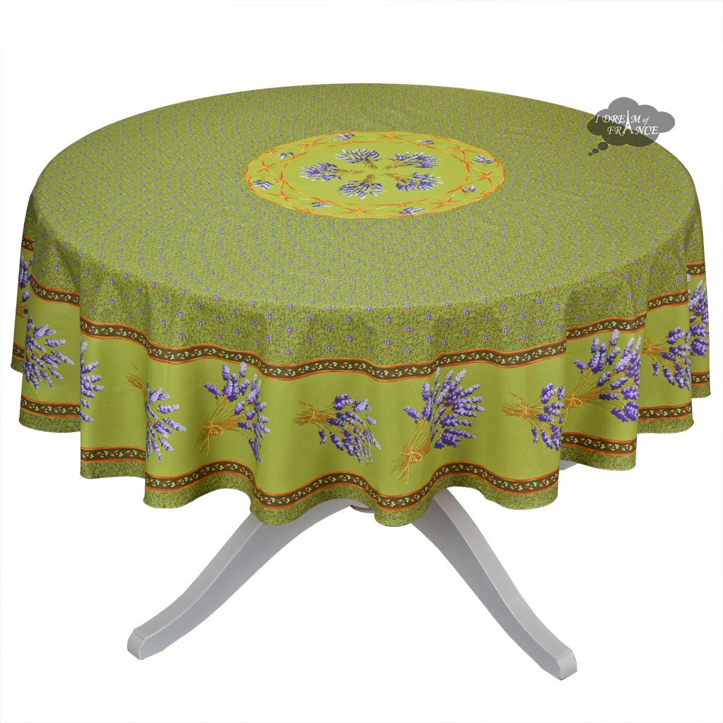 French Provencal tablecloth - Acrylic coated cotton, Spill - proof - 70" Round - Lavender green | Le Cluny Tablecloth La Vie Bien French Provencal tablecloth - Acrylic coated cotton, Spill - proof - 70" Round - Lavender green | Le Cluny