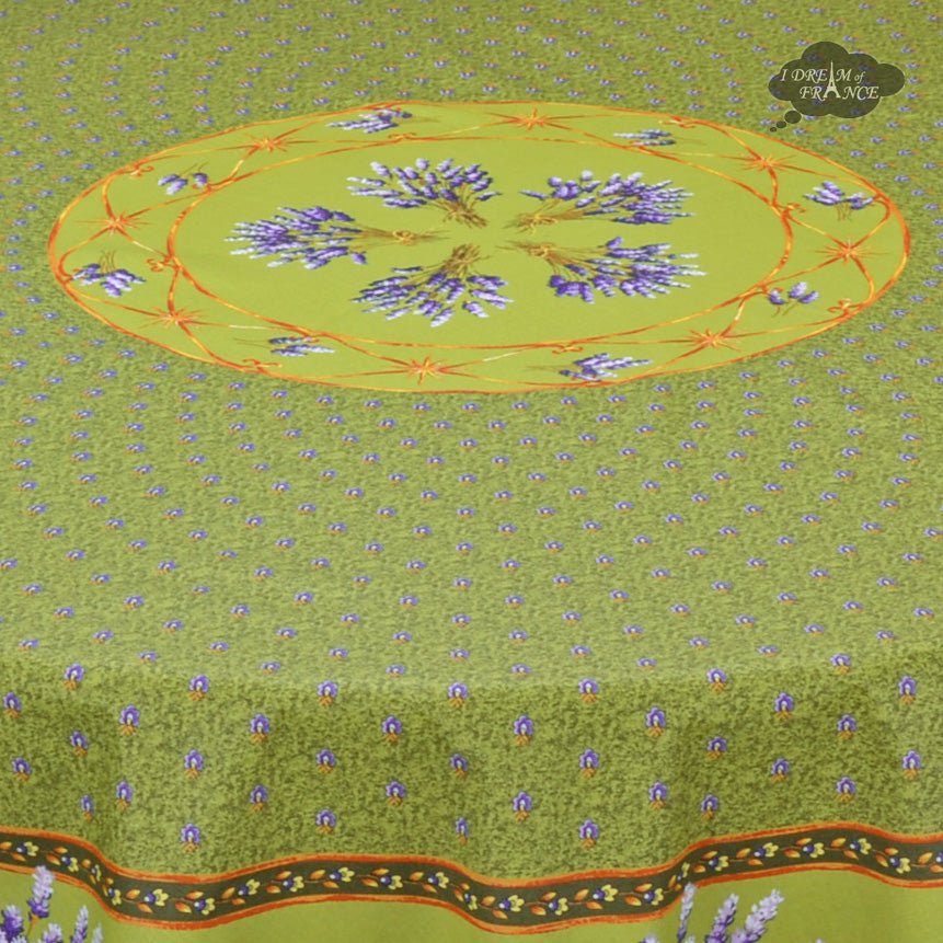 French Provencal tablecloth - Acrylic coated cotton, Spill - proof - 70" Round - Lavender green | Le Cluny Tablecloth La Vie Bien French Provencal tablecloth - Acrylic coated cotton, Spill - proof - 70" Round - Lavender green | Le Cluny