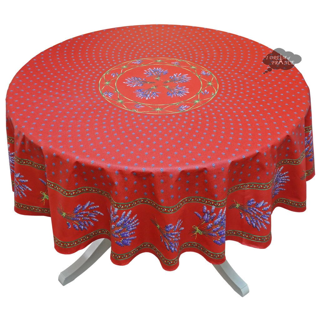 French Provencal tablecloth - Acrylic coated cotton, Spill-proof - 70" Round - Lavender red | Le Cluny Tablecloth La Vie Bien French Provencal tablecloth - Acrylic coated cotton, Spill-proof - 70" Round - Lavender red | Le Cluny