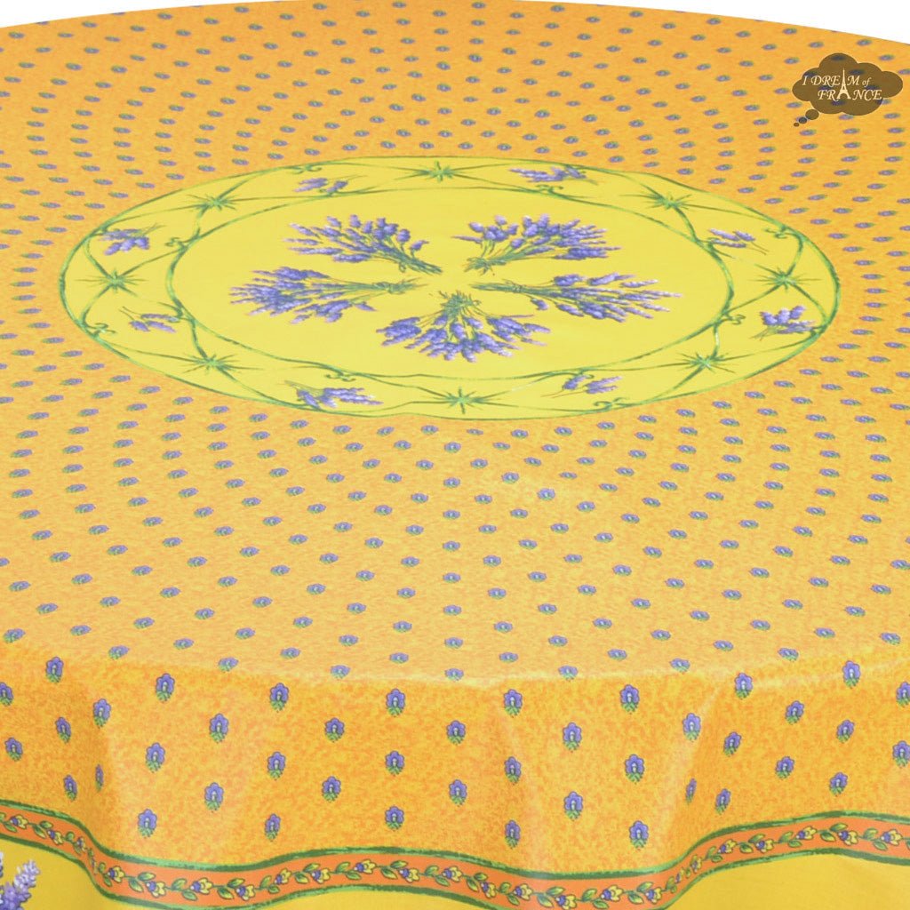French Provencal tablecloth - Acrylic coated cotton, Spill - proof - 70" Round - Lavender yellow | Le Cluny Tablecloth La Vie Bien French Provencal tablecloth - Acrylic coated cotton, Spill - proof - 70" Round - Lavender yellow | Le Cluny