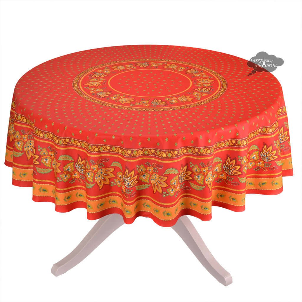 French Provencal tablecloth - Acrylic coated cotton, Spill - proof - 70" Round - Lisa red | Le Cluny Tablecloth La Vie Bien French Provencal tablecloth - Acrylic coated cotton, Spill - proof - 70" Round - Lisa red | Le Cluny
