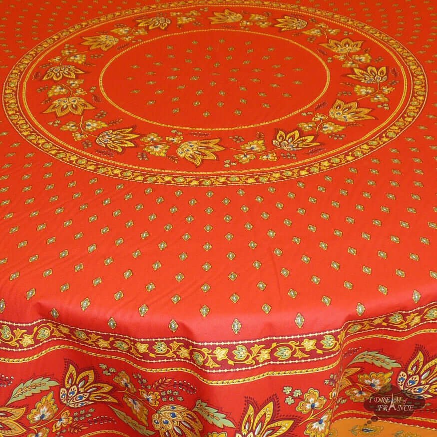 French Provencal tablecloth - Acrylic coated cotton, Spill - proof - 70" Round - Lisa red | Le Cluny Tablecloth La Vie Bien French Provencal tablecloth - Acrylic coated cotton, Spill - proof - 70" Round - Lisa red | Le Cluny