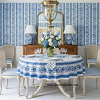 French Provencal tablecloth - Acrylic coated cotton, Spill - proof - 70" Round - Lisa white | Le Cluny Tablecloth La Vie Bien French Provencal tablecloth - Acrylic coated cotton, Spill - proof - 70" Round - Lisa white | Le Cluny