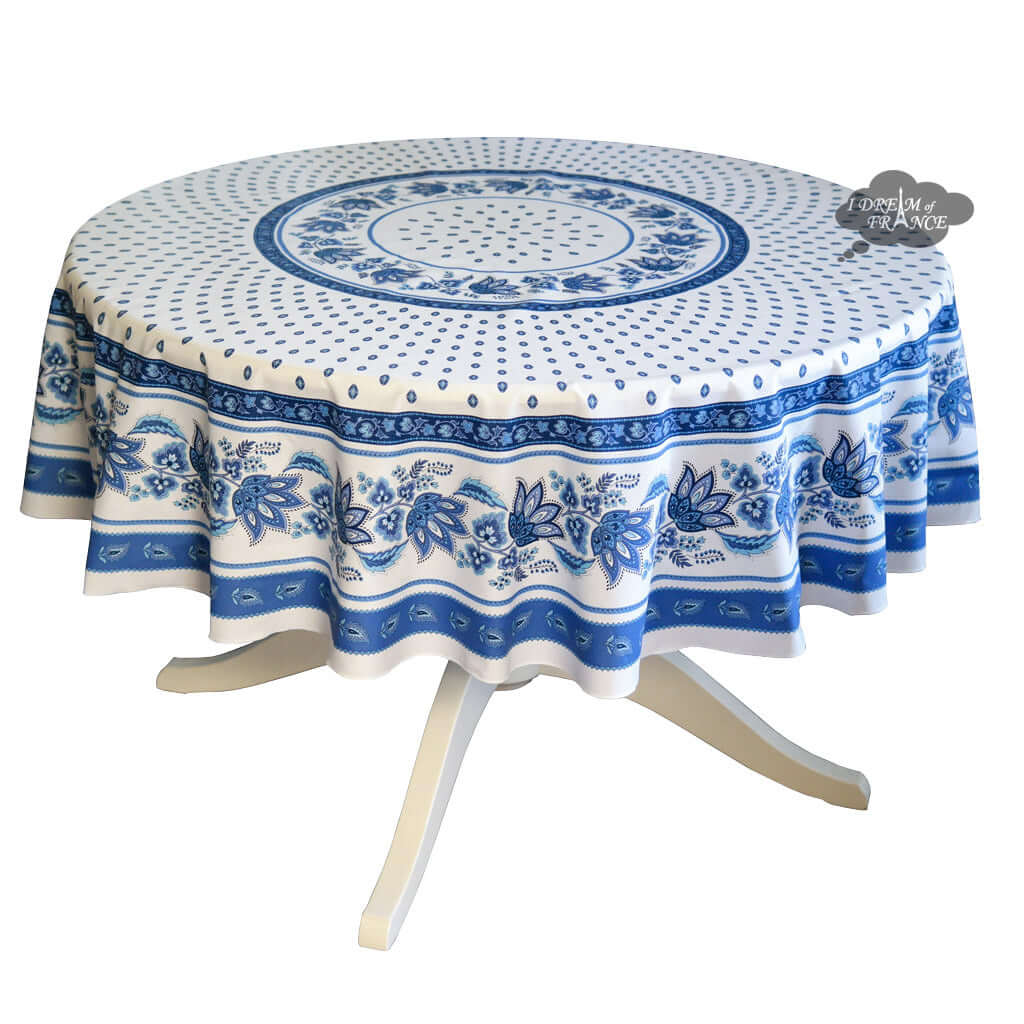 French Provencal tablecloth - Acrylic coated cotton, Spill - proof - 70" Round - Lisa white | Le Cluny Tablecloth La Vie Bien French Provencal tablecloth - Acrylic coated cotton, Spill - proof - 70" Round - Lisa white | Le Cluny
