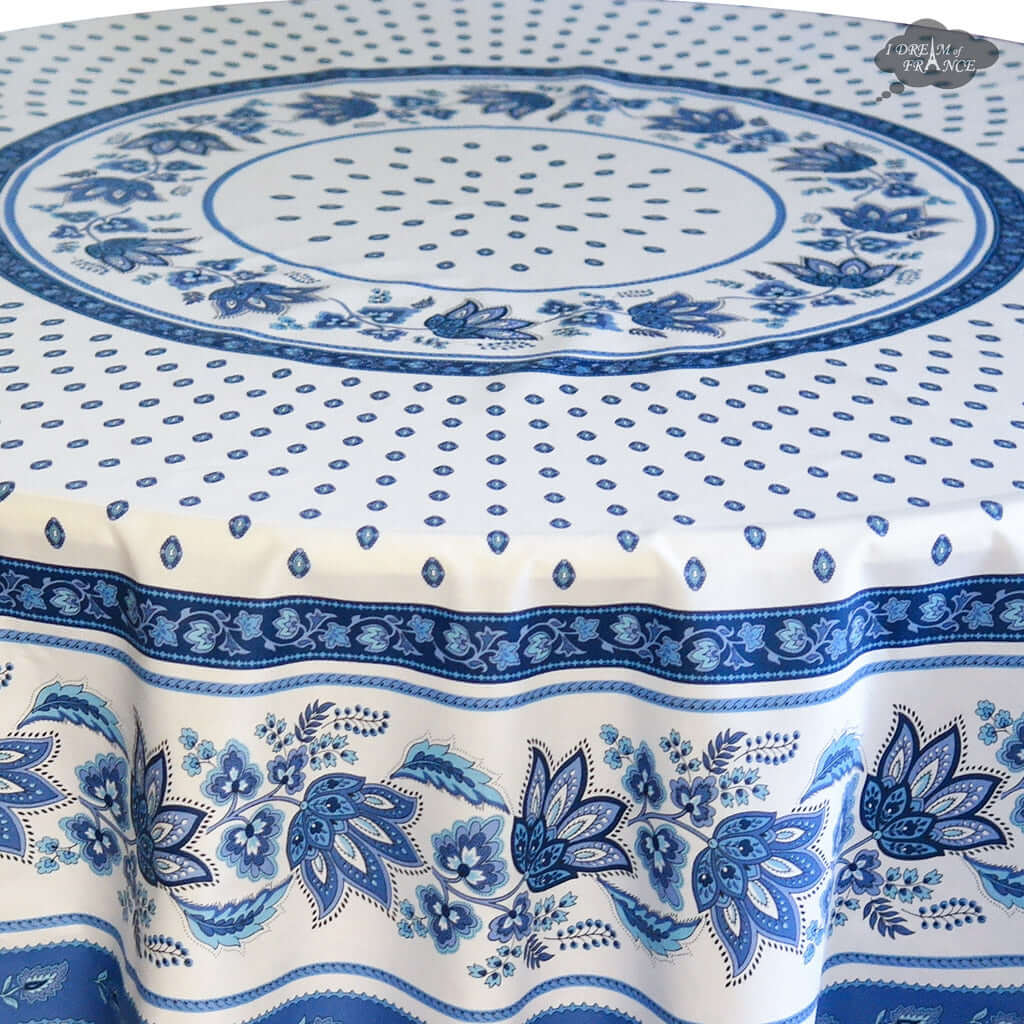 French Provencal tablecloth - Acrylic coated cotton, Spill - proof - 70" Round - Lisa white | Le Cluny Tablecloth La Vie Bien French Provencal tablecloth - Acrylic coated cotton, Spill - proof - 70" Round - Lisa white | Le Cluny