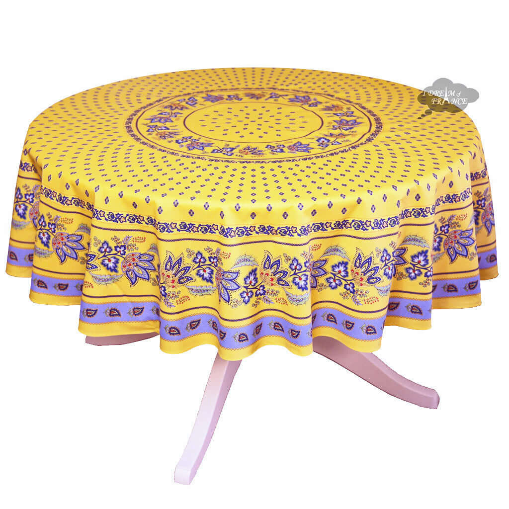 French Provencal tablecloth - Acrylic coated cotton, Spill - proof - 70" Round - Lisa yellow | Le Cluny Tablecloth La Vie Bien French Provencal tablecloth - Acrylic coated cotton, Spill - proof - 70" Round - Lisa yellow | Le Cluny
