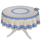 French Provencal tablecloth - Acrylic coated cotton, Spill-proof - 70" Round - Monaco beige & blue | Le Cluny Tablecloth La Vie Bien French Provencal tablecloth - Acrylic coated cotton, Spill-proof - 70" Round - Monaco beige & blue | Le Cluny